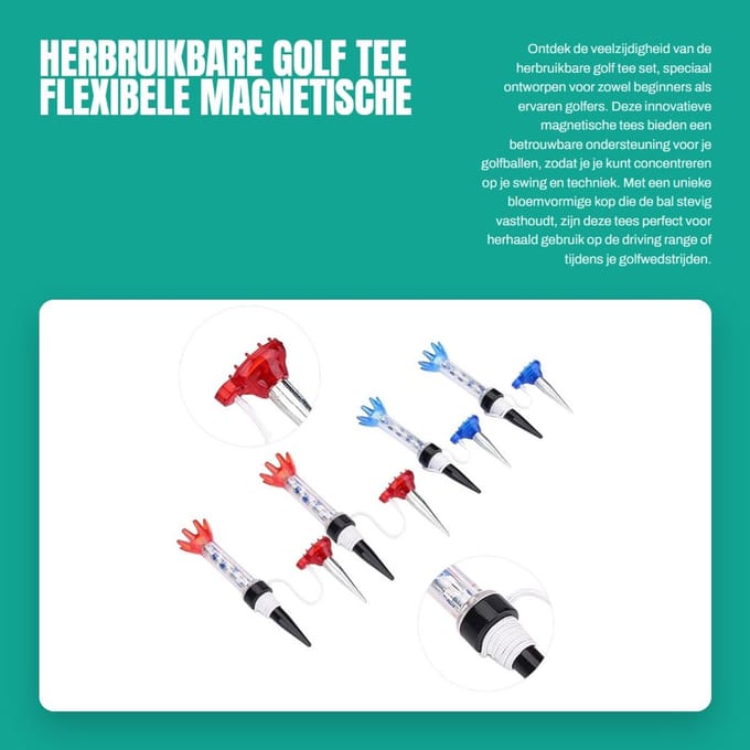 Dailygoods- Golf Tee Set - 4 Stuks - Magnetisch - Flexibel - Duurzaam - Lichtgewicht - Geschikt voor Training - Golf Accessoires