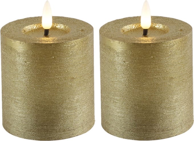 Countryfield Lyon LED kaarsen/stompkaarsen - 2x - goud - D7,5 x H8 cm - timer