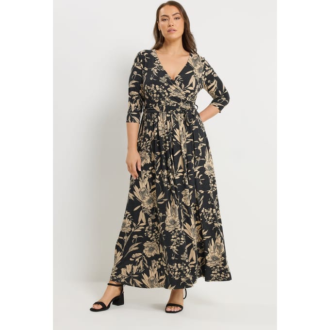 Yours Zwarte Zachte Wikkeljurk Met Bloemenprint Size 46