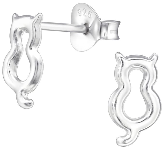 Joy|S - Zilveren kat poes oorbellen 7 x 4 mm