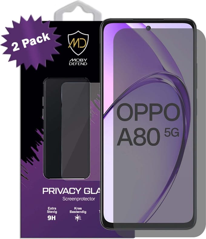2-Pack MobyDefend Screenprotectors - Geschikt voor Oppo A80 5G - HD Privacy Glass Screensavers