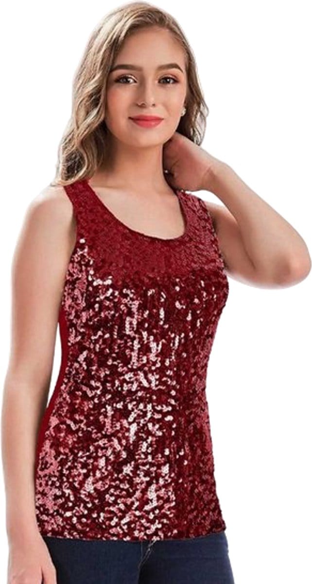 Rood Glitter Hemd Dames - Glinster - Shine - Shirt - Party - XS / S - Small