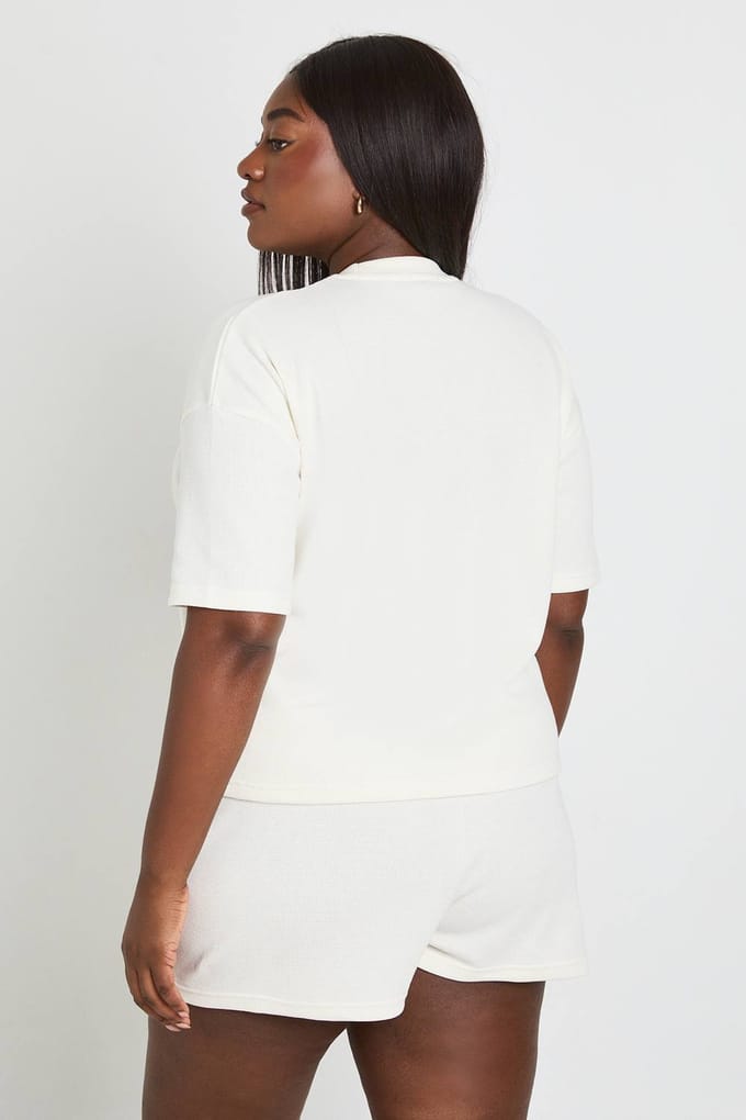 boohoo Dames Plus Wafel Henley Short | Ecru | Maat: 44