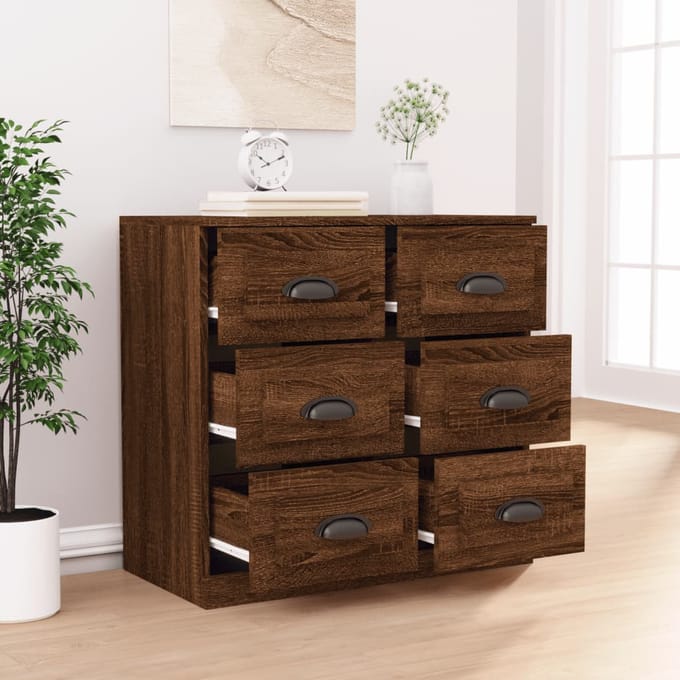 vidaXL - Dressoir - 70x35,5x67,5 - cm - bewerkt - hout - bruin - eikenkleur