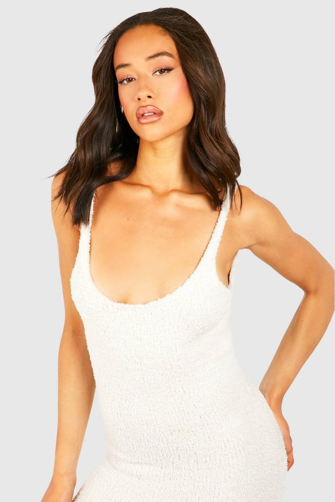 boohoo Dames Teddy Soft Knit Scoop Midaxi Jurk | Ivoor | Maat: Medium