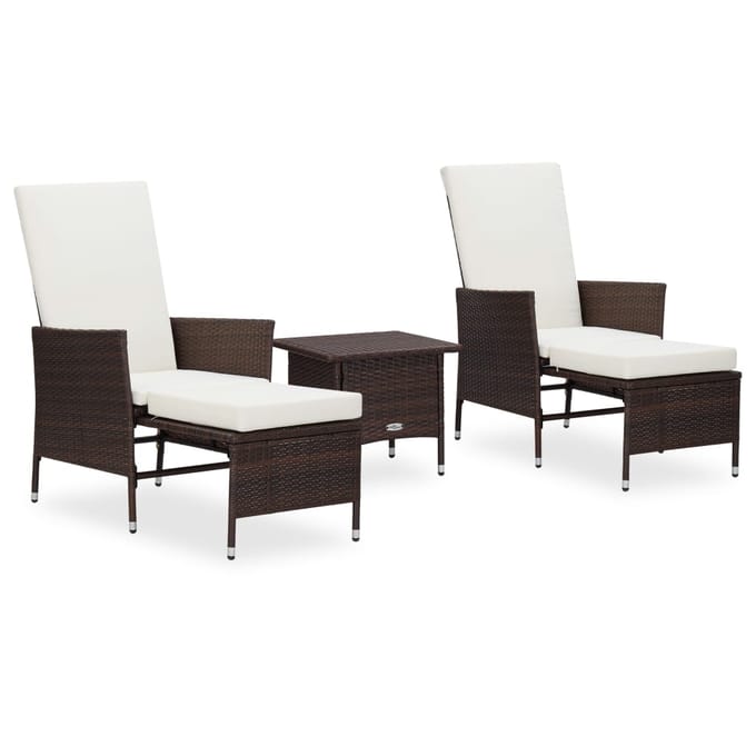 vidaXL - 3-delige - Loungeset - met - kussens - poly - rattan - bruin