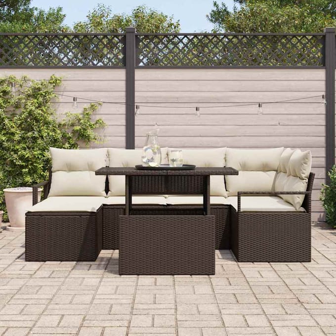 vidaXL - Tuinbank - Set - 7 - st - Bruin - en - Crème - poly - rattan