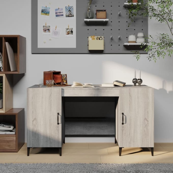 vidaXL - Bureau - 140x50x75 - cm - bewerkt - hout - grijs - sonoma - eikenkleurig