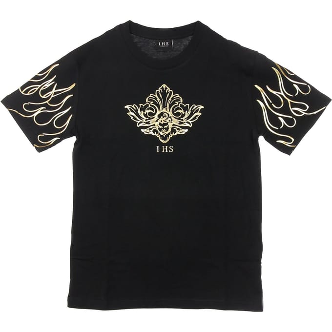 Heren T-shirt 3D-print Vlammen & engel Tee Zwart