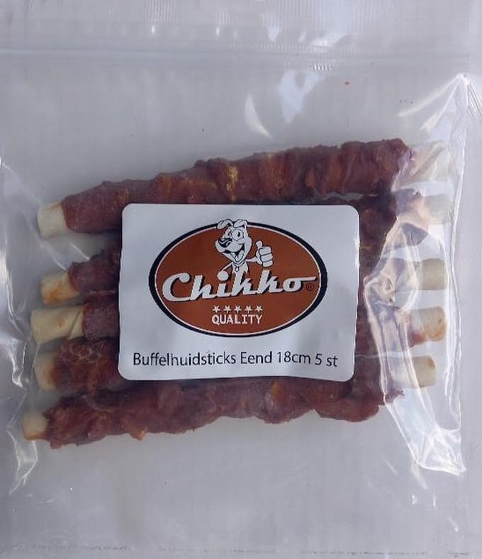 Chikko Quality - Buffelhuidsticks Eend voor honden - 18 cm - 5 stuks