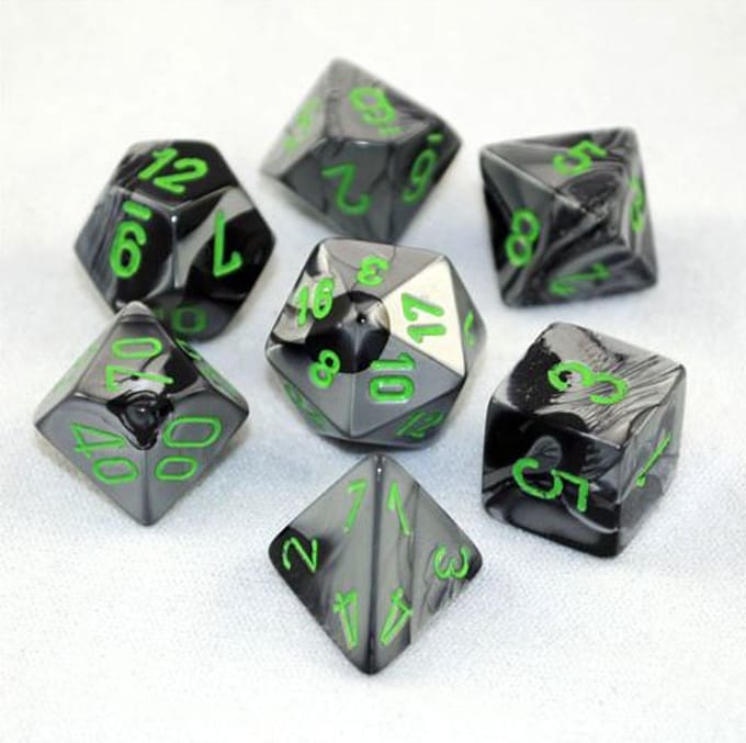 Chessex Gemini Mini-Polyhedral Black-Grey/green Dobbelsteen Set (7 stuks)