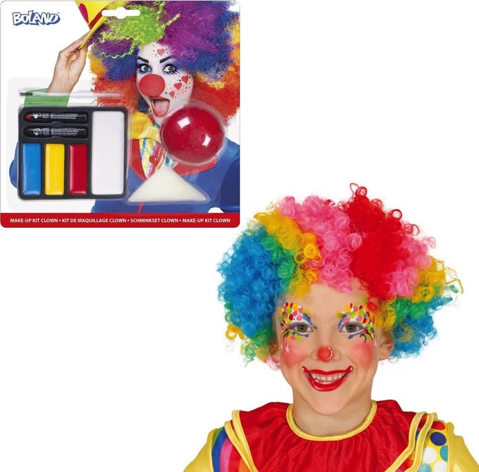 Fiestas Guirca Clown verkleed set - compleet - voor kinderen - Neus - pruik - schmink