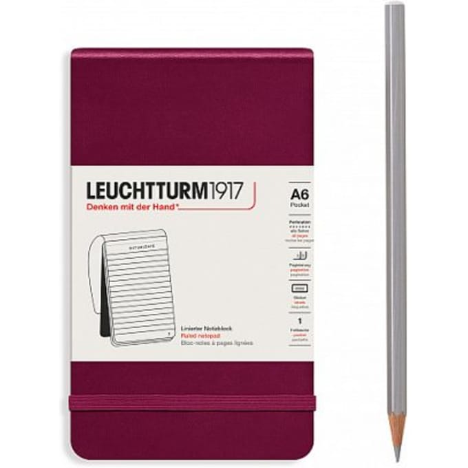 Leuchtturm1917 reporter notepad pocket a6 gelinieerd port rood