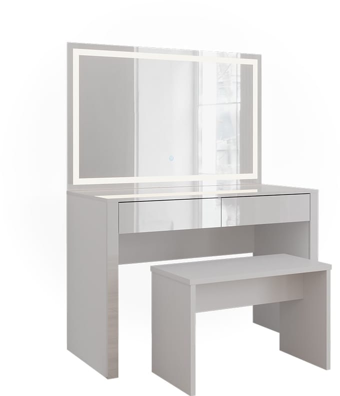 Vicco Kaptafel Annabelle, Wit Hoogglans/Wit, 110 cm met LED-spiegel en bankje