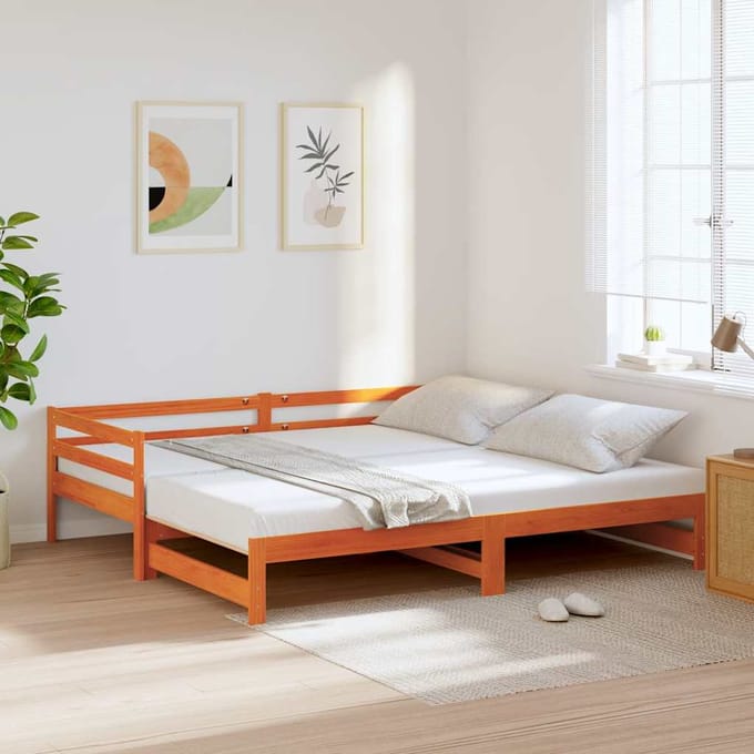 vidaXL - Slaapbank - met - onderschuifbed - 90x200 - cm - massief - grenenhout