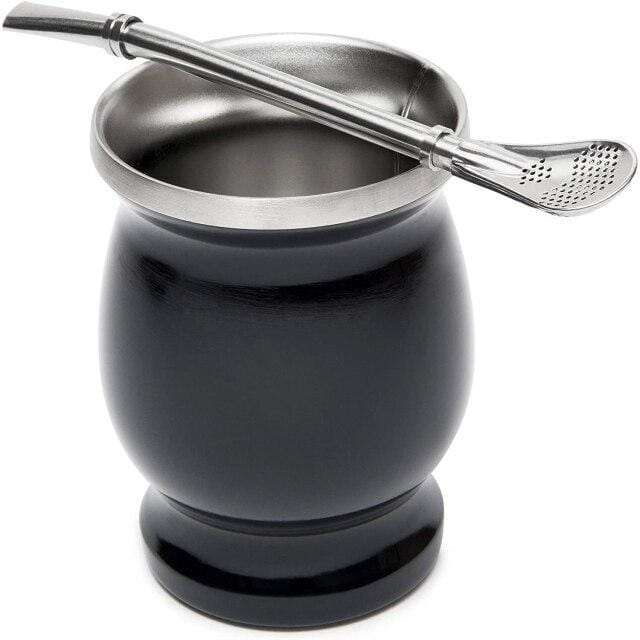 Ensemble de gourdes double tasse à maté en acier inoxydable et ensemble de bombilla noir