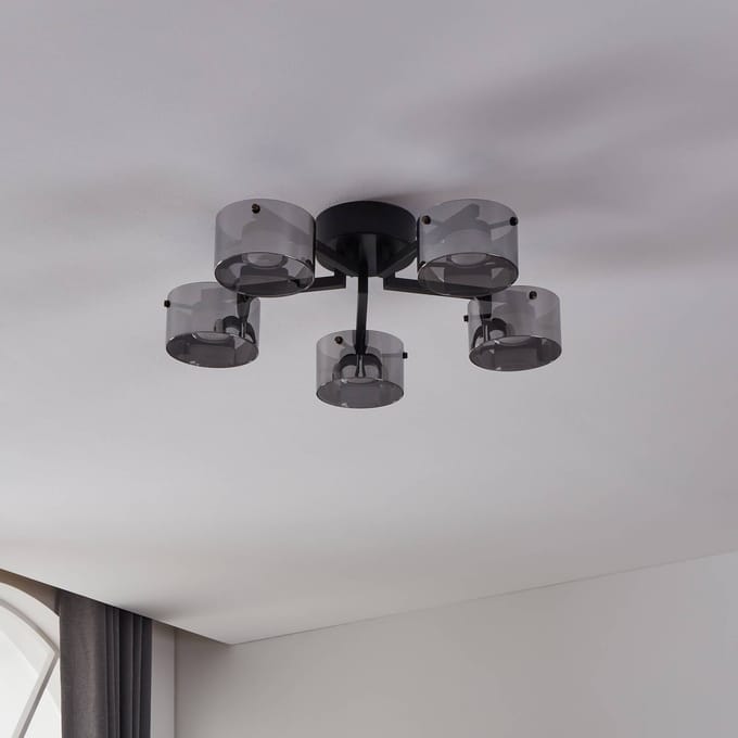 EGLO LED plafondlamp Copillos, zwart Ø 66 cm glas/metaal 5-lamps.