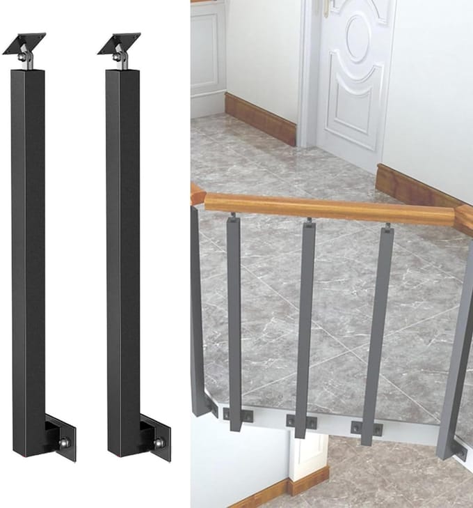 Leuning spindelset - Trappalen vierkant - Trap decoreren - 270° verstelbaar - 4 stuks H 85 cm - Zwart