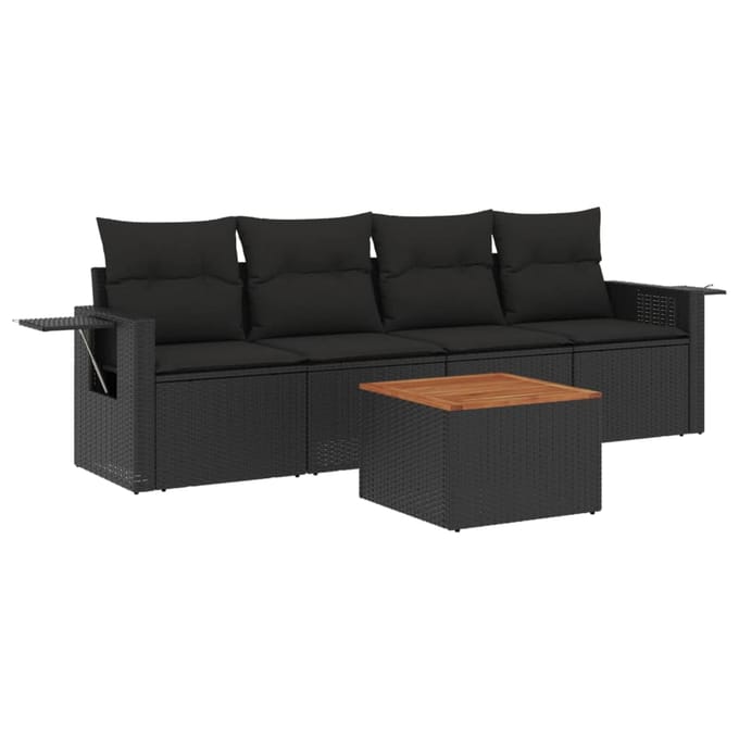 vidaXL - 5-delige - Loungeset - met - kussens - poly - rattan - zwart