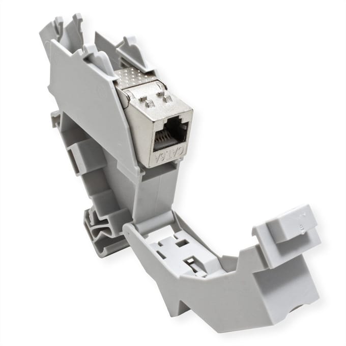 ROLINE DIN-railadapter voor Keystone-modules, incl. Cat.6A Keystone, afgeschermd, 45°