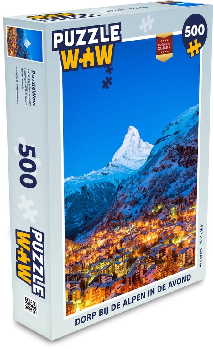 Puzzel Alpen - Dorp - Sneeuw - Legpuzzel - Puzzel 500 stukjes