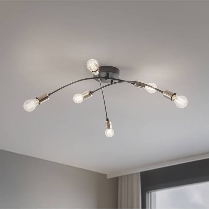 Opviq Plafondlamp Banana, zwart, metaal, 67 cm, 6-lamps, E27