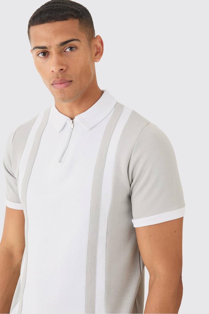Slim panelen polo met ritssluiting en interlock stof | White | Size Medium