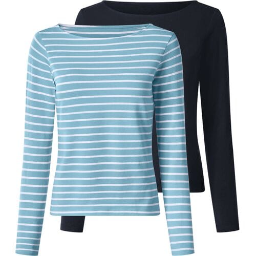 ESMARA Set van 2 dames longsleeves (Donkerblauw/blauw, XS (32/34))