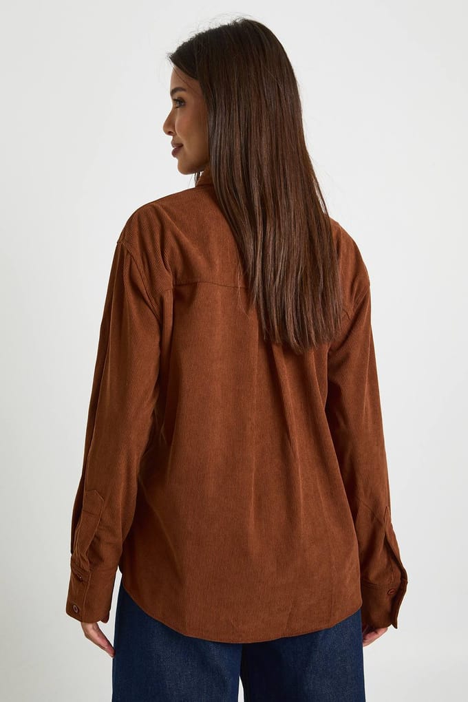 boohoo Dames Oversized cordhemd | Tan | Maat: 34