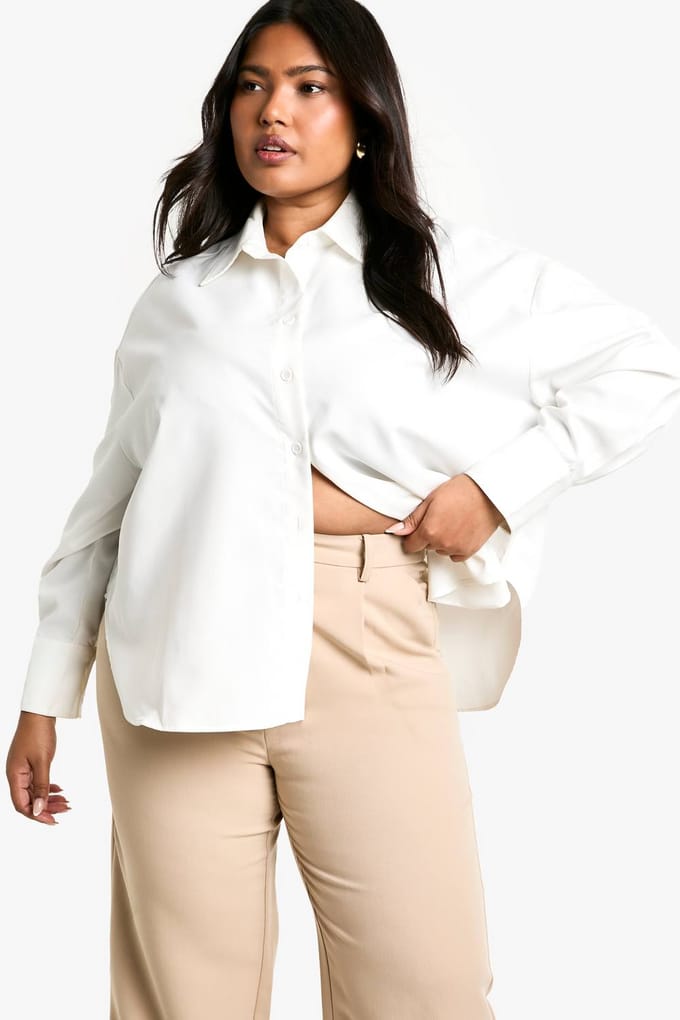boohoo Dames Plus Rechte Pijp Getailleerde Broek | Steen | Maat: 54