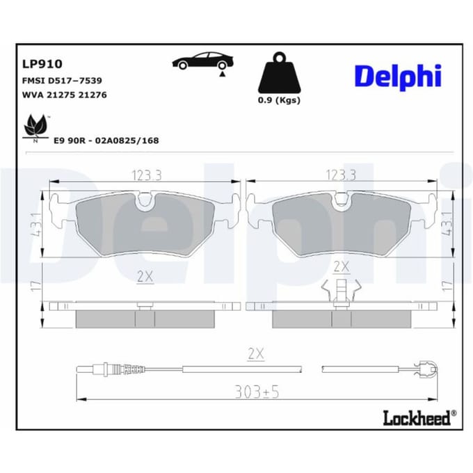 Remblokset DELPHI LP910, achter