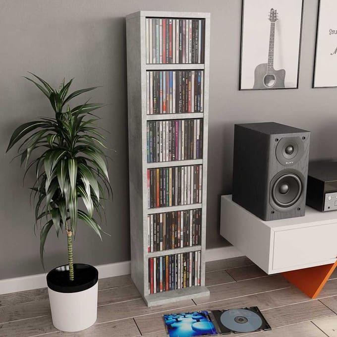 vidaXL - Cd-kast - 21x20x88 - cm - bewerkt - hout - betongrijs