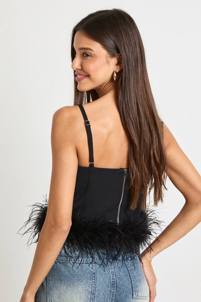 boohoo Dames Cami-top met veeraccent | Black | Maat: 12