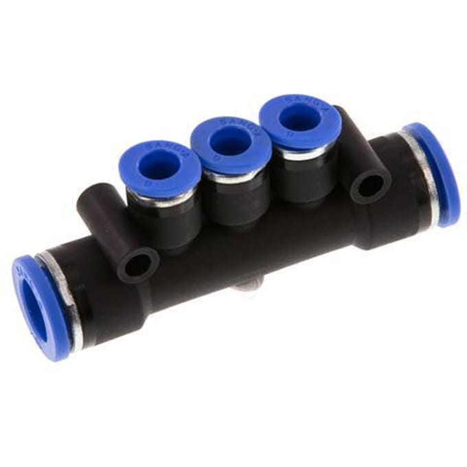 6mm x 10mm 3-way Manifold Messing/PA 66 Insteekfitting NBR