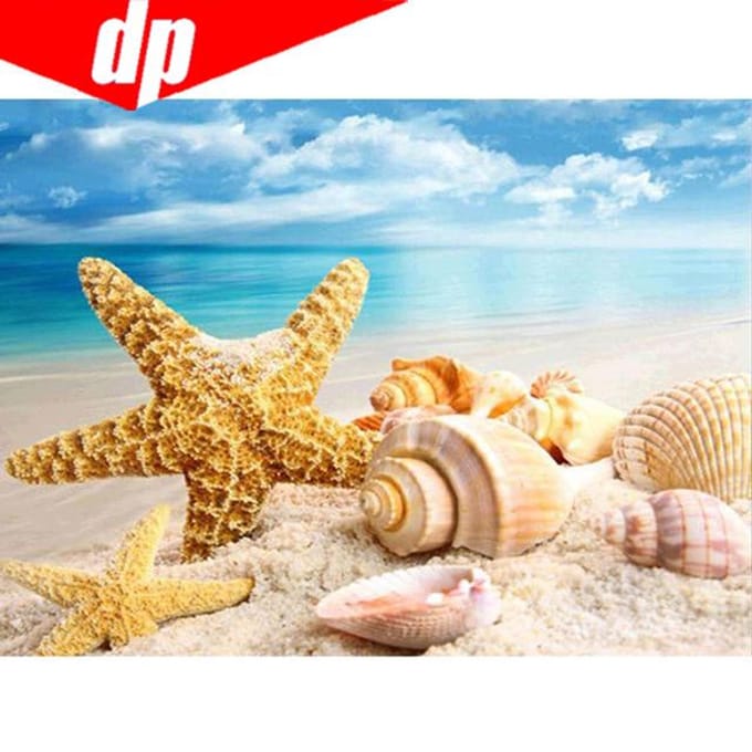 Peinture Diamant Point de Croix DIY  Paysage Coquillage Étoile de Mer  Décoration d'Intérieur 20X30 blue