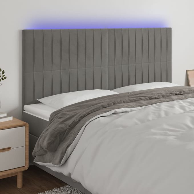 vidaXL - Hoofdbord - LED - 200x5x118/128 - cm - fluweel - lichtgrijs