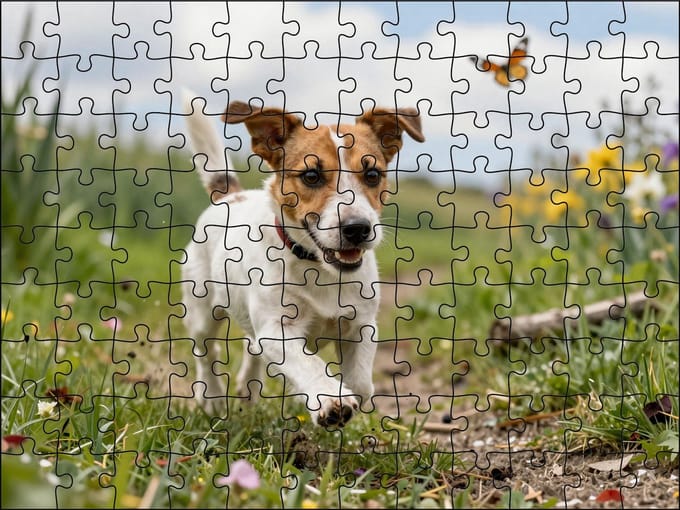 Puzzel Jack Russell in de heide | 120 stukjes | Dierenpuzzel | Hondenpuzzel