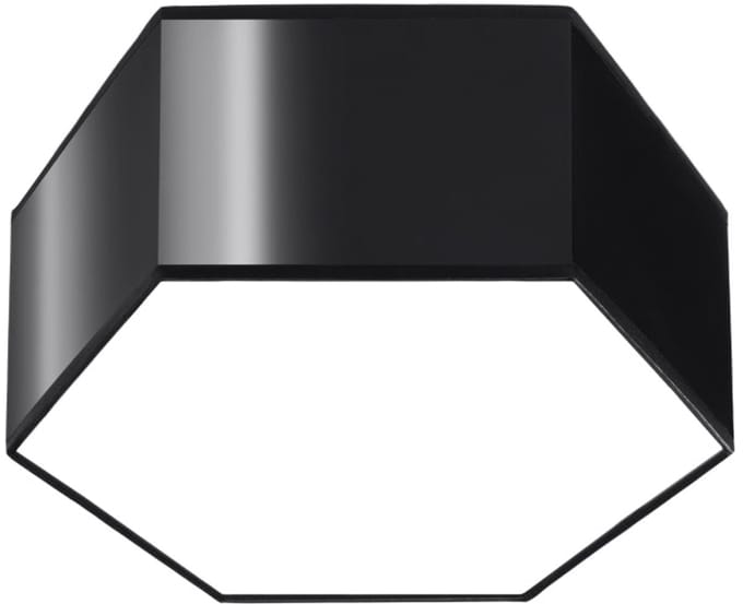 Plafondlamp SUNDE 13 zeshoekig met middelhoge behuizing - Sollux Lighting - IP20 - Zwart pvc behuizing - 30.5 x 26.5 x 13.5 cm - 2 x E27 LED, exclusief lichtbron - 2 x 15 W - Moderne plafondlamp voor woonkamer, slaapkamer en eetkamer