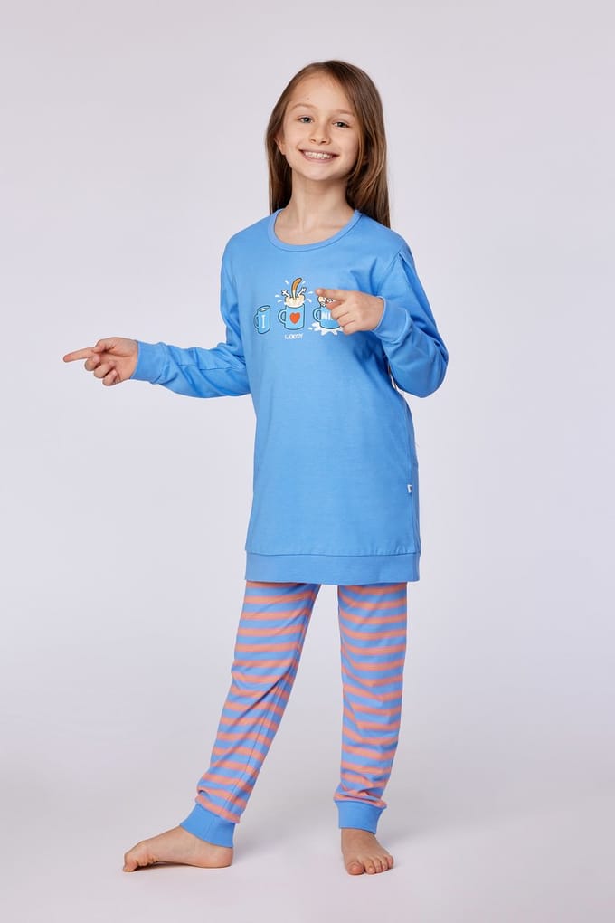 Woody Meisjes-Dames pyjama blauw - maat 104/4J