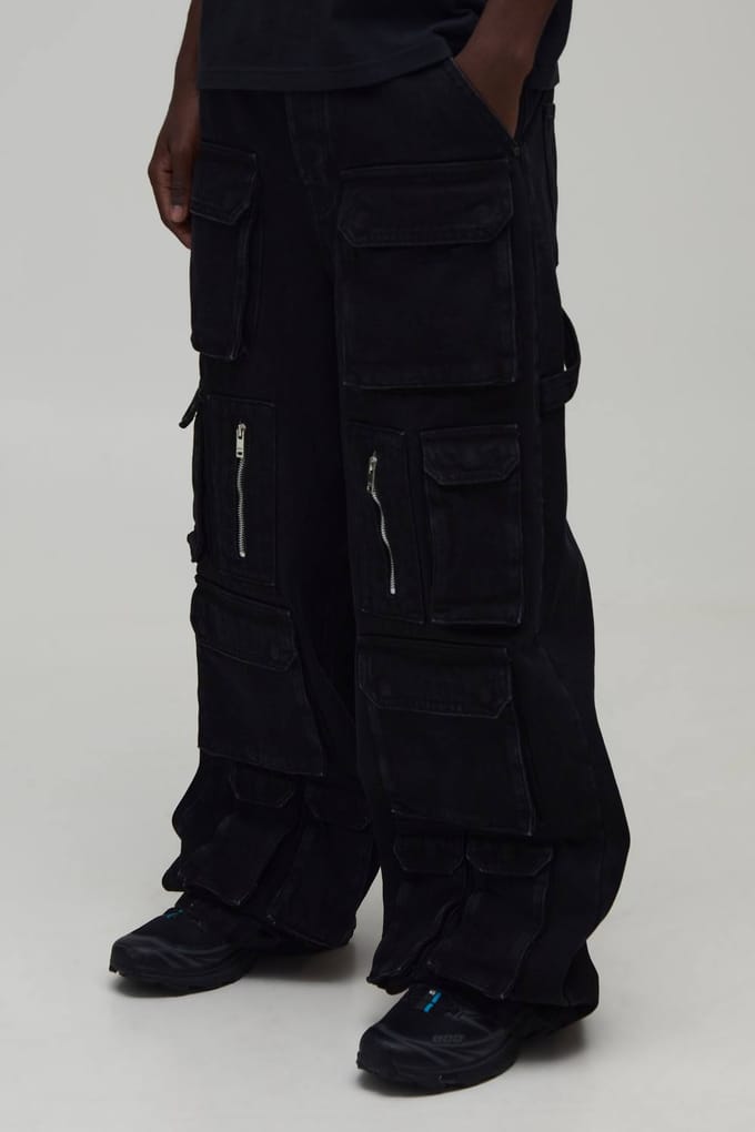 Baggy Fit Cargo Jeans Met Ritsdetail | Washed Black | Size 36R