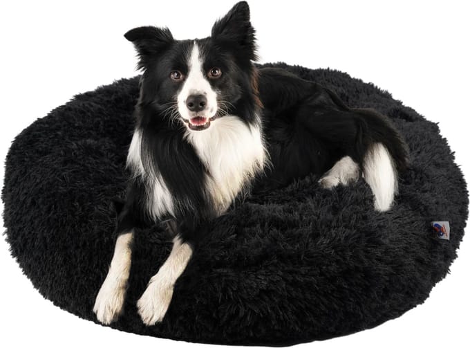 Pet Perfect Donut Hondenmand 80 cm – Fluffy Hondenkussen – Wasbaar - Zwart
