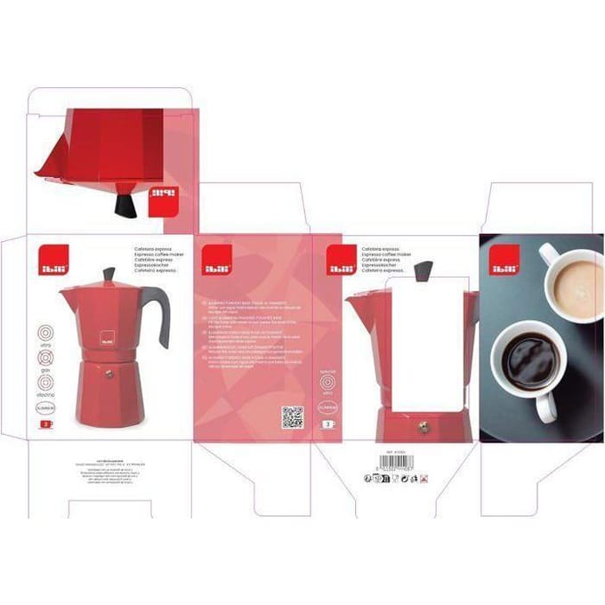 Cafetière à expresso - IBILI - Bahia - Rouge - 3 Tasses - Aluminium rouge
