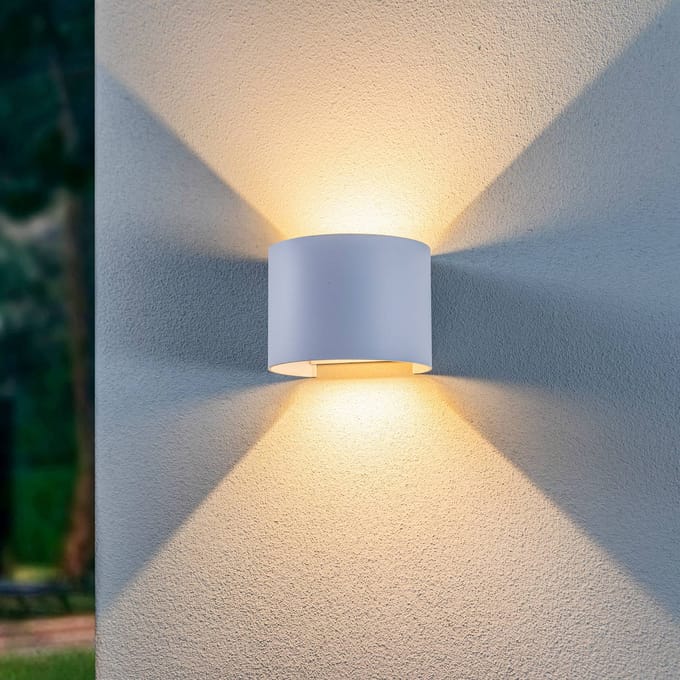 Lindby LED buitenwandlamp Nivar, rond, wit, metaal, IP54