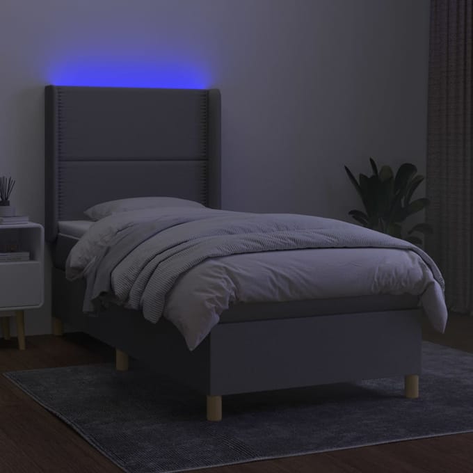vidaXL - Boxspring - met - matras - en - LED - stof - lichtgrijs - 90x200 - cm