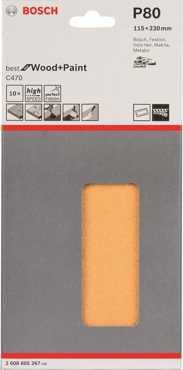 Bosch - 10-delige schuurbladset 115 x 230 mm, 80