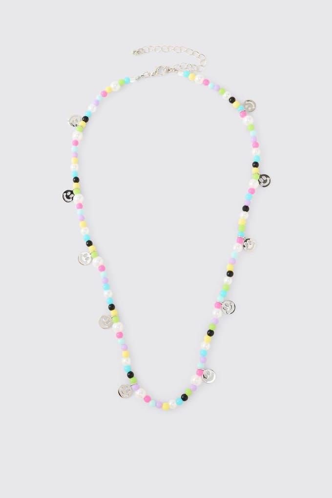 Multi-Colour Beaded Necklace with Hanging Smileys