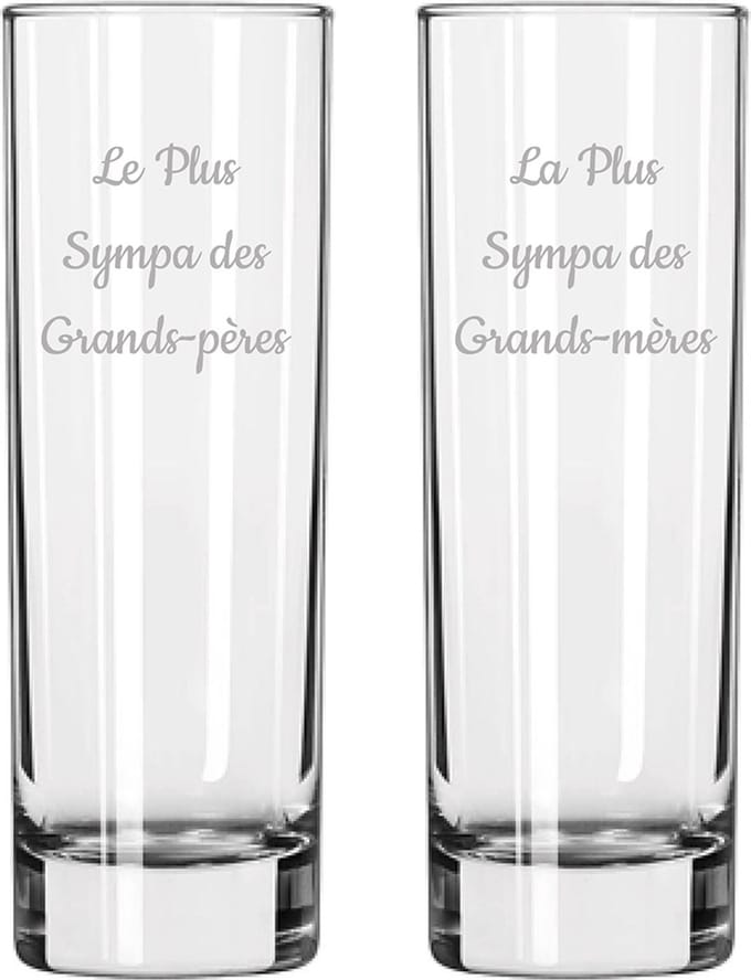 Longdrinkglas gegraveerd - 22cl - Le Plus Sympa des Grands-Pères & La Plus Sympa des Grands-mères