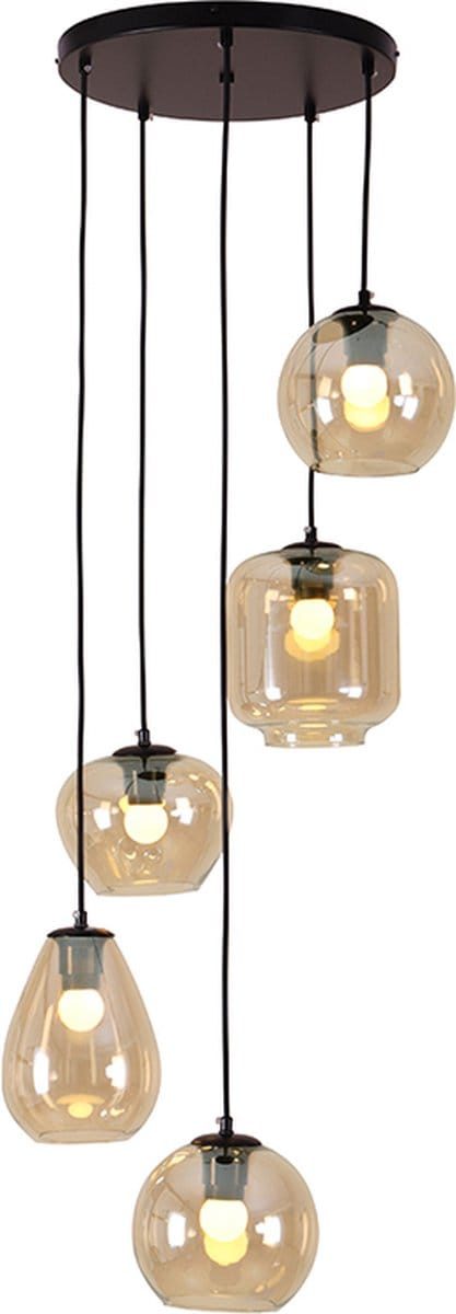 Olucia - CAIA - Hanglamp - Amber / Zwart - 5L - Vorm: Rond