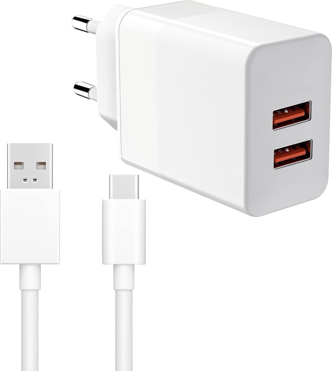 2.4A USB Lader met USB C Kabel - 2 Meter - 12W - Oplader voor o.a A54, A25, A24, A23, A53