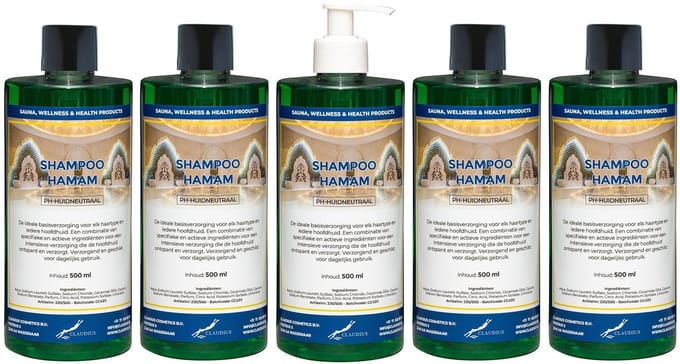 Shampoo Hamam 500 ml met witte pomp - set van 5 stuks - voordeelverpakking - haarverzorging